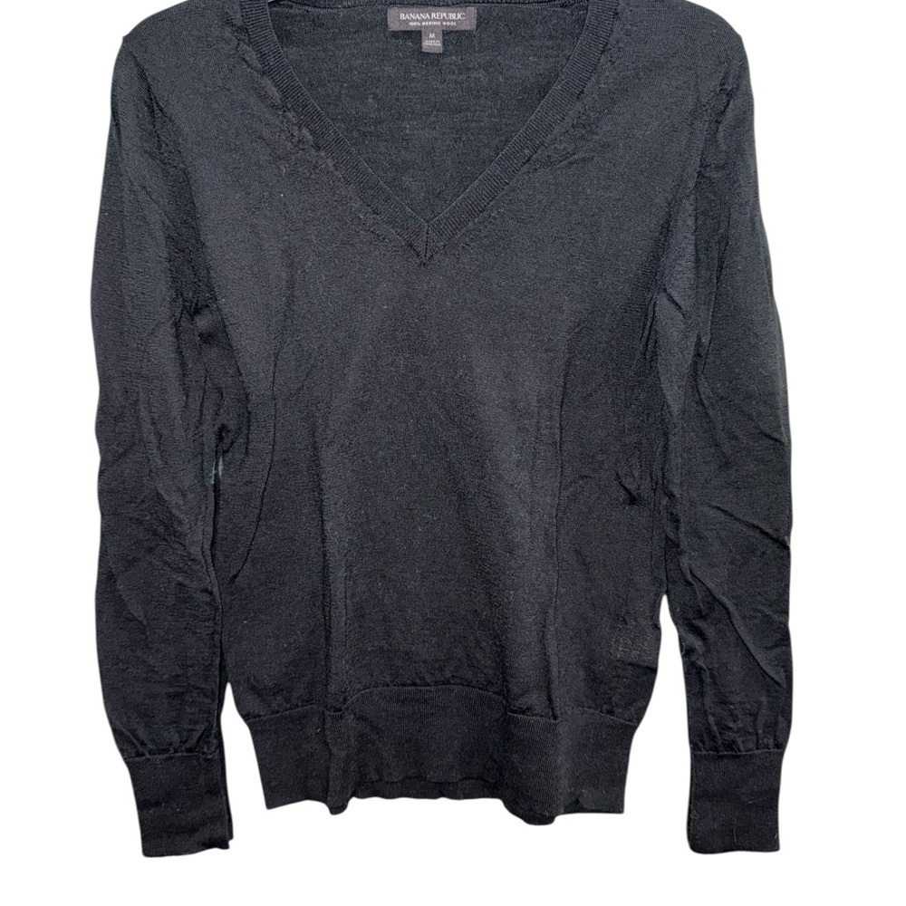 Banana Republic Women’s 100% Merino Wool Black V-Neck Sweater Size Medium